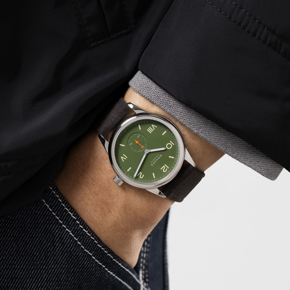 NOMOS Glashütte Club Campus All Olive Dial 38mm Hand Wound Watch | Exhibition Caseback
