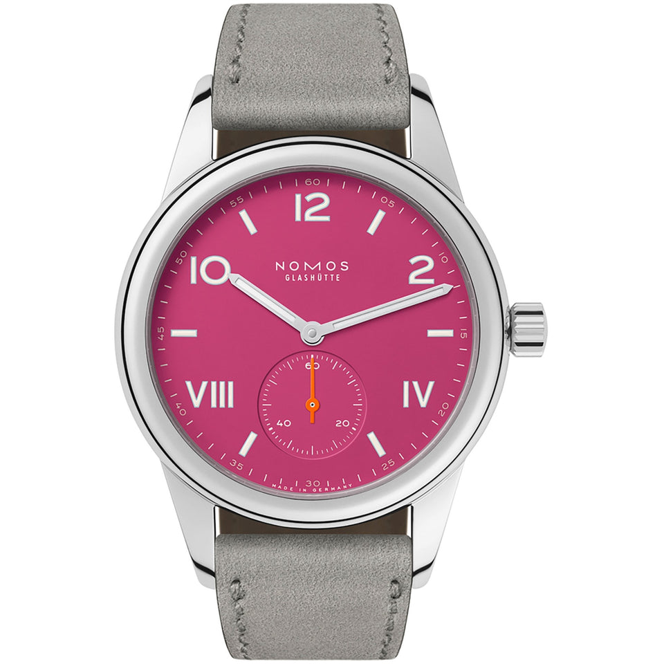 NOMOS Glashütte Club Campus Deep Pink Dial 36mm Hand Wound Watch | Exhibition Caseback