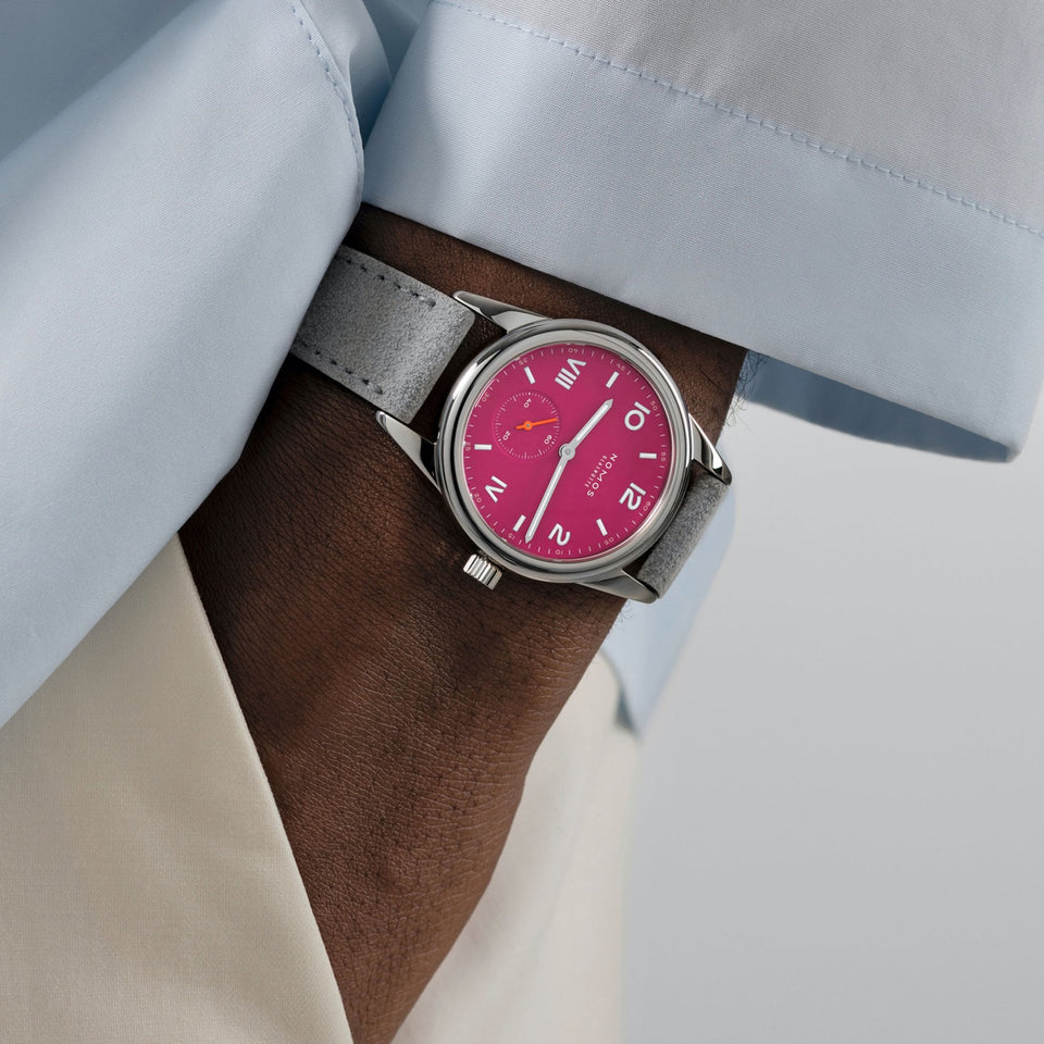 NOMOS Glashütte Club Campus Deep Pink Dial 36mm Hand Wound Watch | Exhibition Caseback