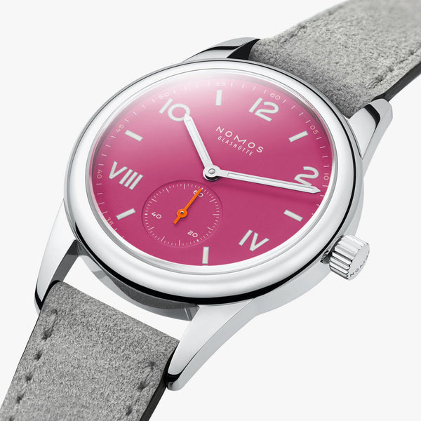 NOMOS Glashütte Club Campus Deep Pink Dial 36mm Hand Wound Watch | Exhibition Caseback