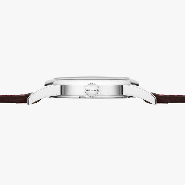 NOMOS Glashütte Club Hand Wound 36mm Brown Leather Watch | Exhibition Caseback