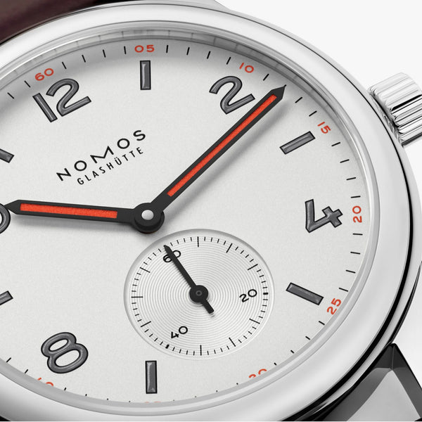 NOMOS Glashütte Club Hand Wound 36mm Brown Leather Watch | Exhibition Caseback