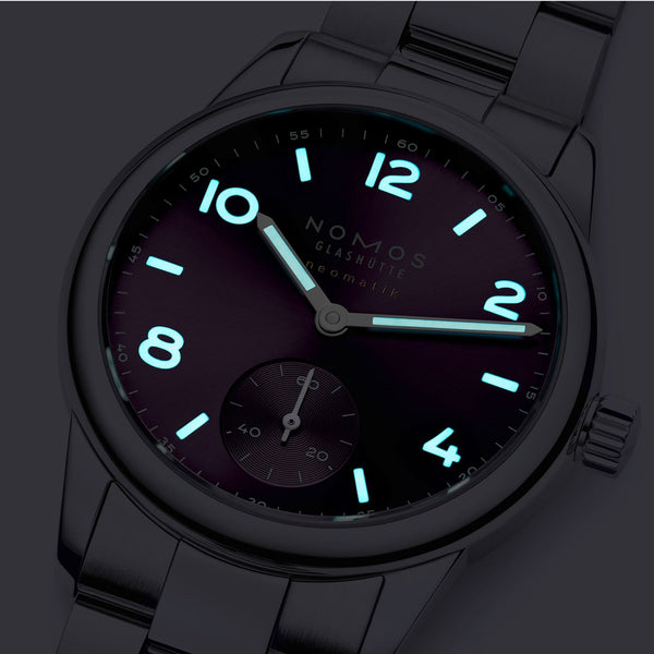 NOMOS Glashütte Club Sport Neomatik 34 Purple Dial Automatic Watch | Exhibition Caseback