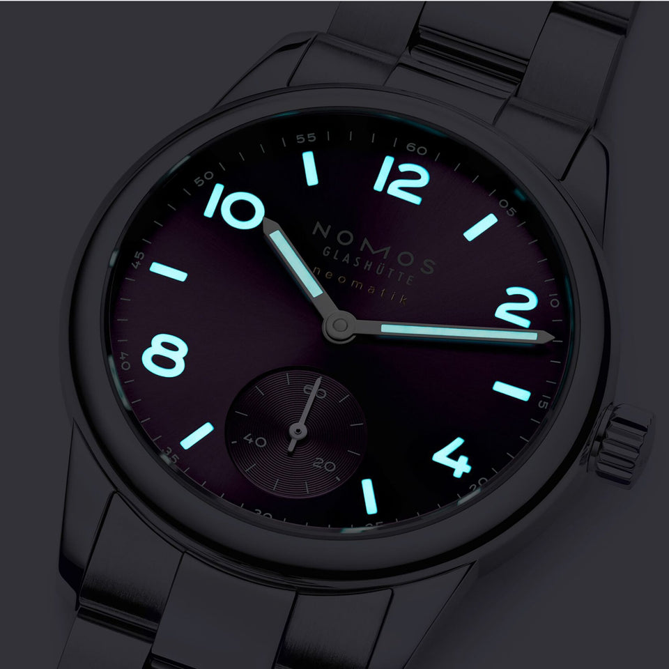 NOMOS Glashütte Club Sport Neomatik 34 Purple Dial Automatic Watch | Exhibition Caseback