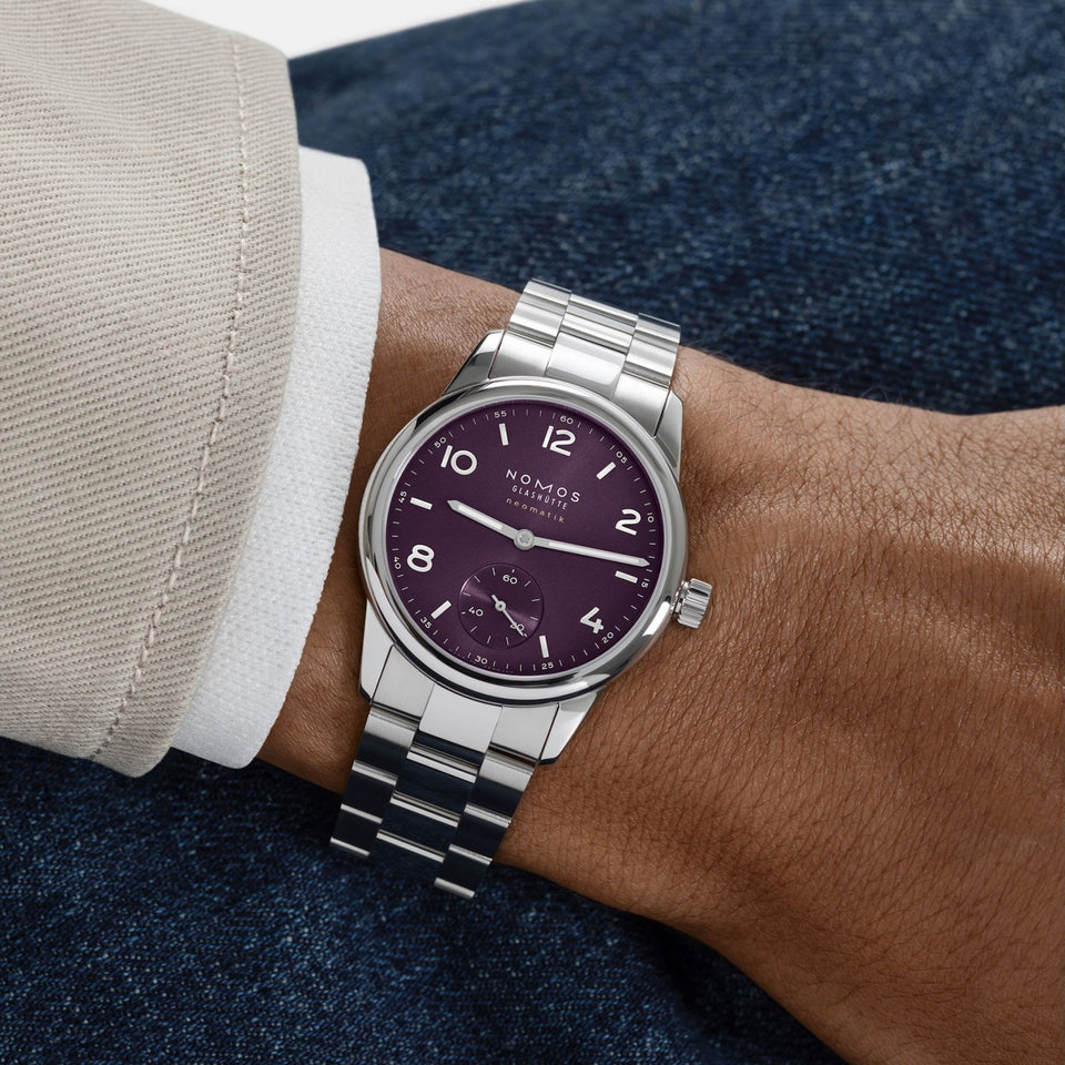 NOMOS Glashütte Club Sport Neomatik 34 Purple Dial Automatic Watch | Exhibition Caseback