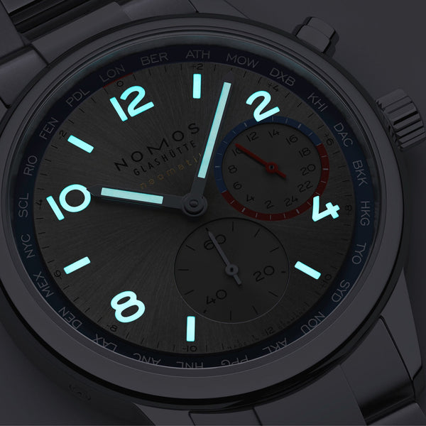 NOMOS Glashütte Club Sport Neomatik Worldtimer 40mm Automatic Watch | Exhibition Caseback