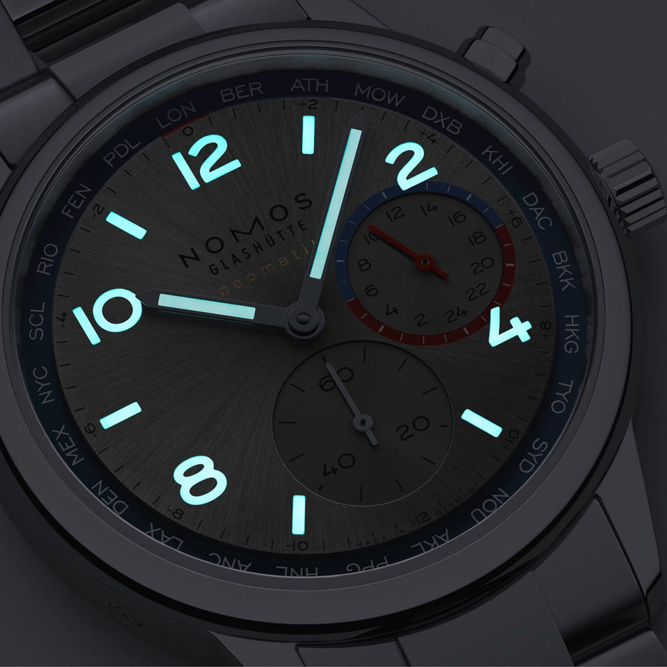 NOMOS Glashütte Club Sport Neomatik Worldtimer 40mm Automatic Watch | Exhibition Caseback