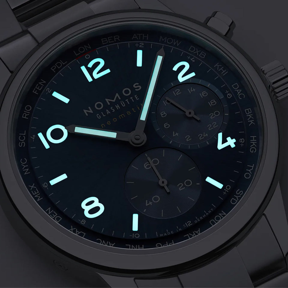 NOMOS Glashütte Club Sport Neomatik Worldtimer 40mm Watch | Exhibition Caseback
