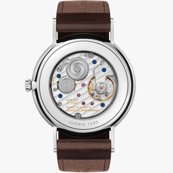 NOMOS Glashütte Ludwig 38 Enamel White Dial Hand Wound Watch | Exhibition Caseback