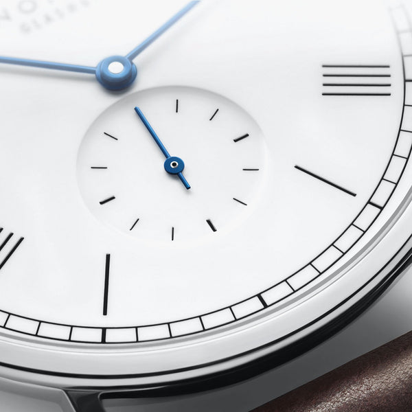 NOMOS Glashütte Ludwig 38 Enamel White Dial Hand Wound Watch | Exhibition Caseback