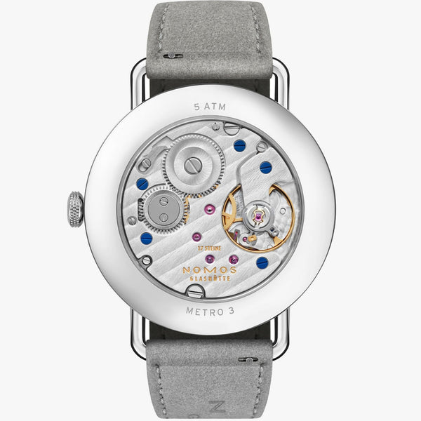 NOMOS Glashütte Metro 33 Muted Red Dial Hand Wound Watch | Exhibition Caseback