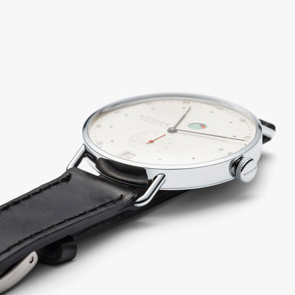 NOMOS Glashütte Metro Date Power Reserve White Dial 37mm Hand Wound Watch | Exhibition Caseback