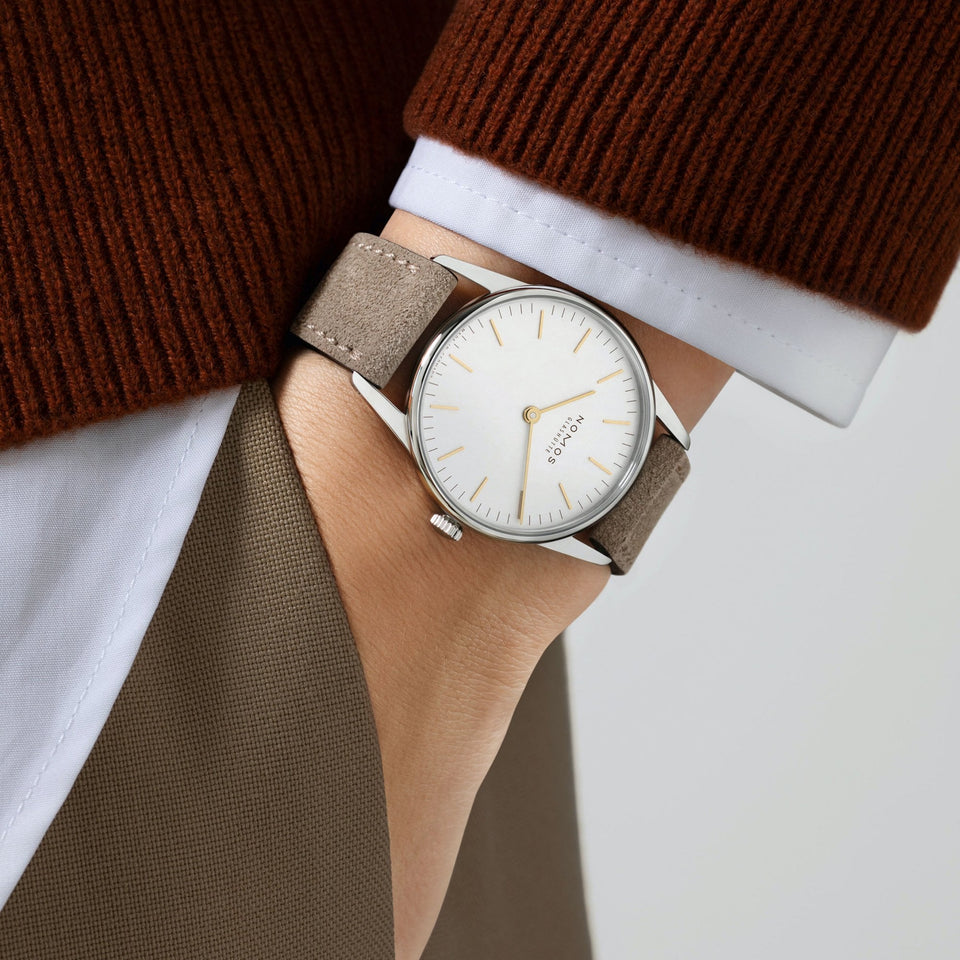 NOMOS Glashütte Orion 33 DUO White Dial Hand Wound Watch | Exhibition Caseback