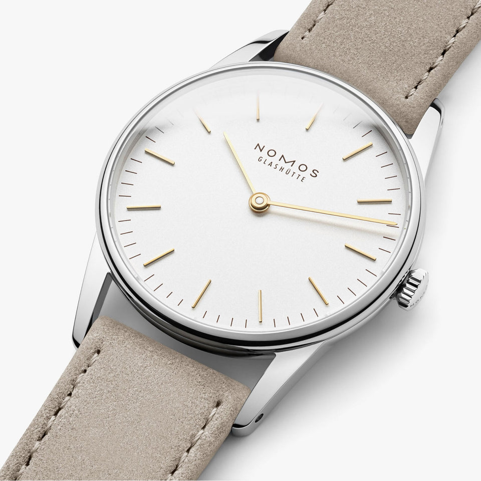 NOMOS Glashütte Orion 33 DUO White Dial Hand Wound Watch | Exhibition Caseback