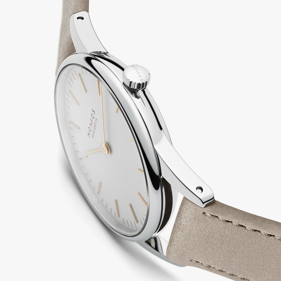 NOMOS Glashütte Orion 33 DUO White Dial Hand Wound Watch | Exhibition Caseback