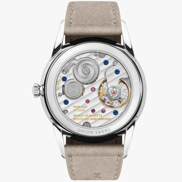 NOMOS Glashütte Orion 33 DUO White Dial Hand Wound Watch | Exhibition Caseback