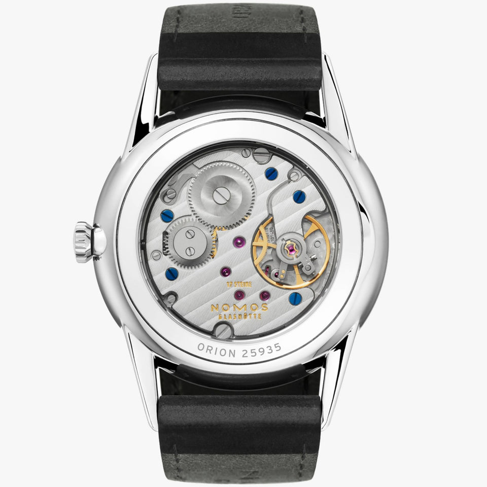 NOMOS Glashütte Orion 35mm Hand Wound White Dial Watch | Exhibition Caseback