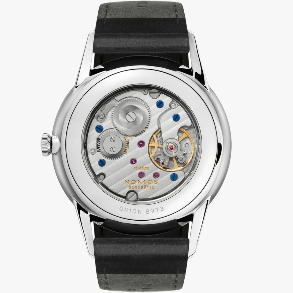 NOMOS Glashütte Orion 38 Hand Wound White Dial Watch | Exhibition Caseback