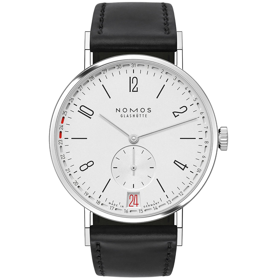 NOMOS Glashütte Tangente 2DATE 38mm White Dial Hand Wound Watch | Exhibition Caseback
