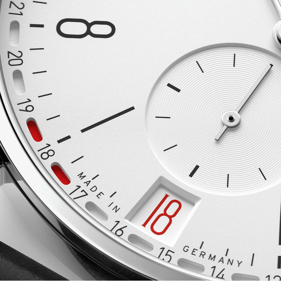 NOMOS Glashütte Tangente 2DATE 38mm White Dial Hand Wound Watch | Exhibition Caseback