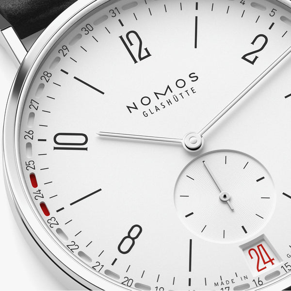 NOMOS Glashütte Tangente 2DATE 38mm White Dial Hand Wound Watch | Exhibition Caseback