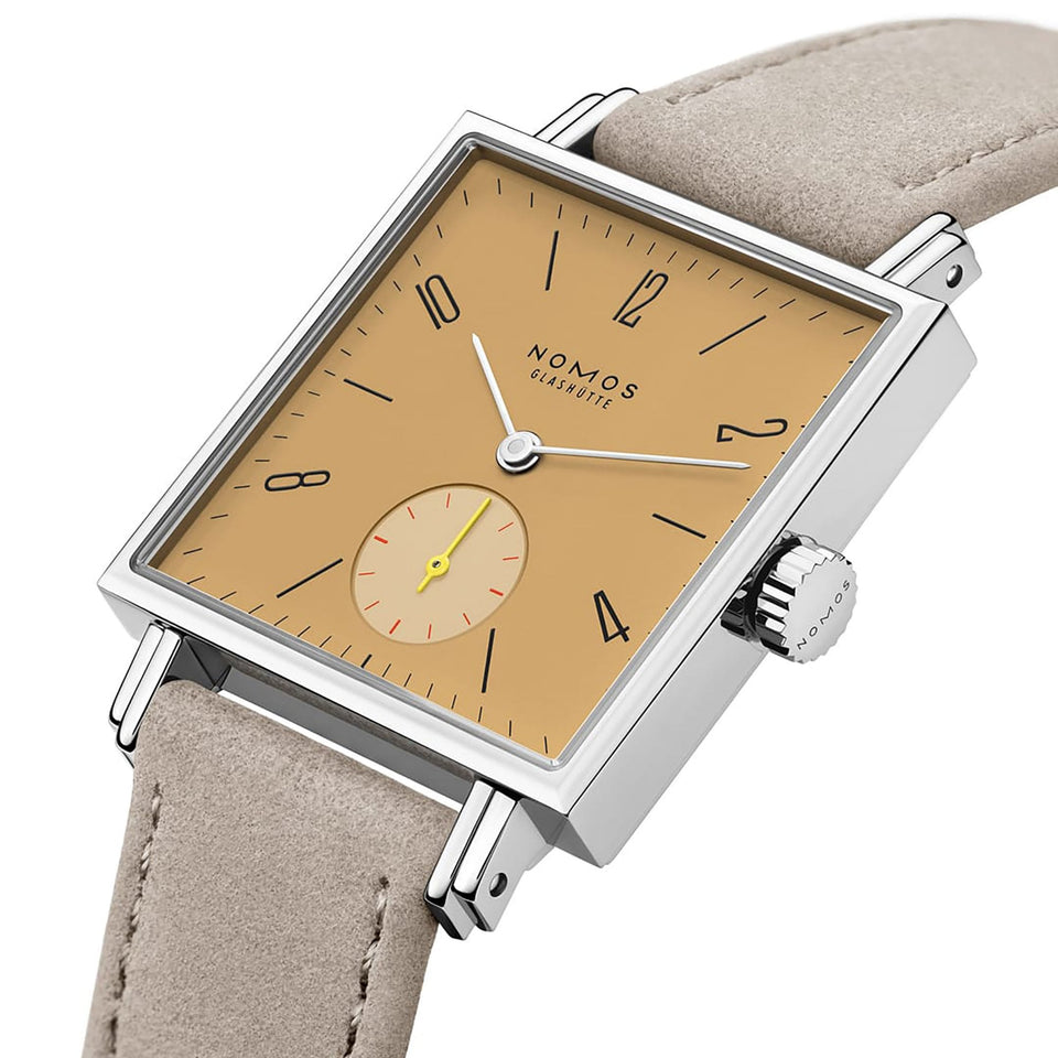 NOMOS Glashütte Tetra Origins Ochra Square Dial Hand Wound Watch | Exhibition Caseback