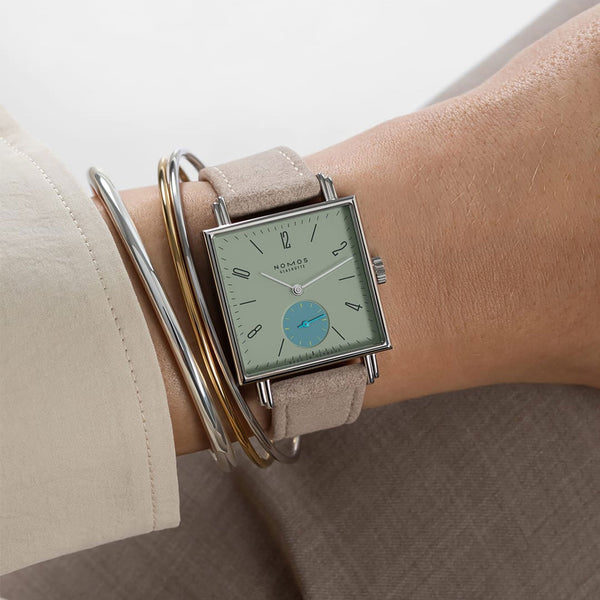 NOMOS Glashütte Tetra Origins Salvia Square Dial Hand Wound Watch | Exhibition Caseback