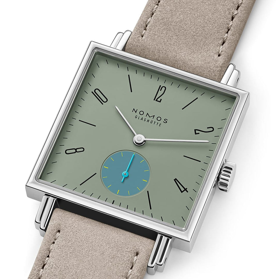NOMOS Glashütte Tetra Origins Salvia Square Dial Hand Wound Watch | Exhibition Caseback