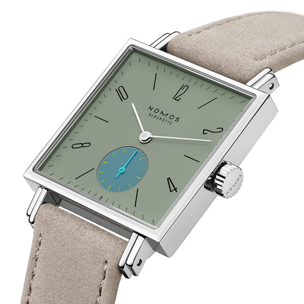 NOMOS Glashütte Tetra Origins Salvia Square Dial Hand Wound Watch | Exhibition Caseback