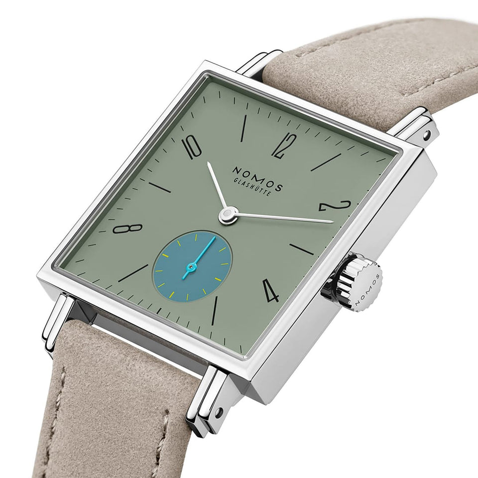 NOMOS Glashütte Tetra Origins Salvia Square Dial Hand Wound Watch | Exhibition Caseback