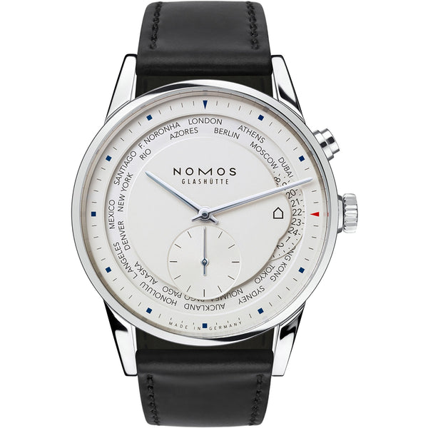 NOMOS Glashütte Zürich Worldtimer White Dial 40mm Automatic Watch | Exhibition Caseback