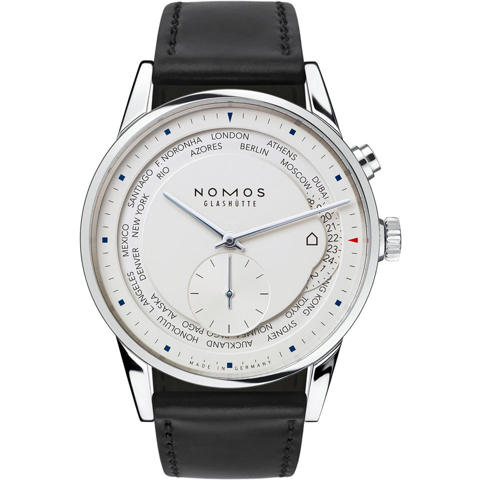 NOMOS Glashütte Zürich Worldtimer White Dial 40mm Automatic Watch | Exhibition Caseback