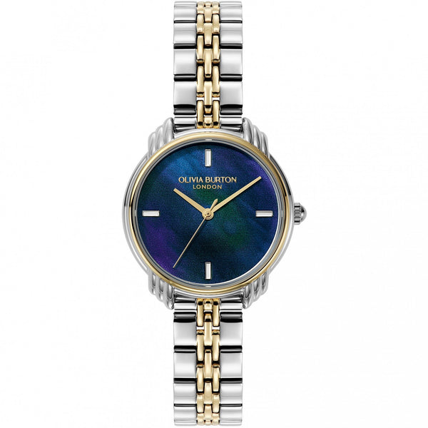 Olivia Burton Ladies Art Deco 2.0 Navy Mother Of Pearl Dial Two Tone Watch
