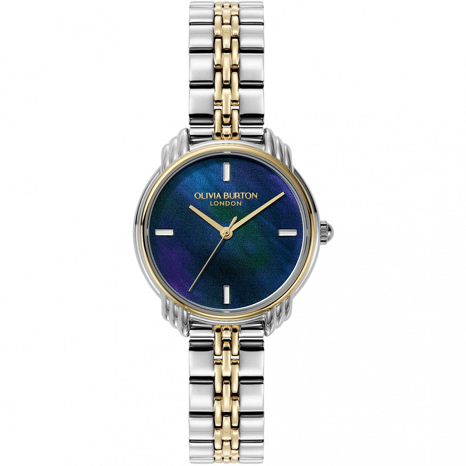 Olivia Burton Ladies Art Deco 2.0 Navy Mother Of Pearl Dial Two Tone Watch