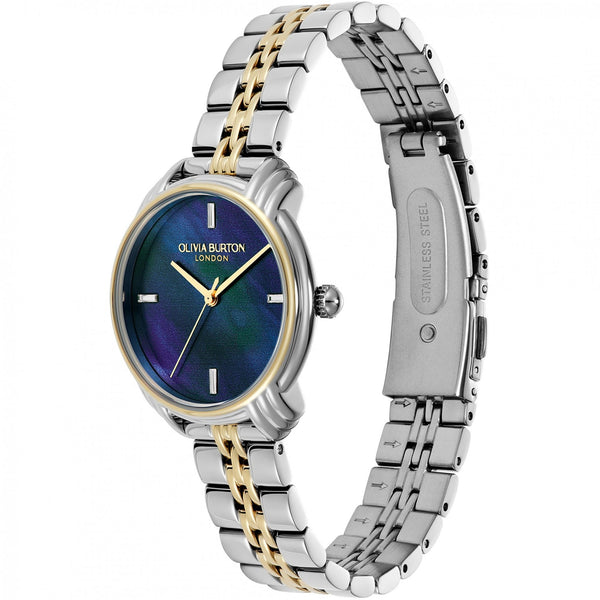 Olivia Burton Ladies Art Deco 2.0 Navy Mother Of Pearl Dial Two Tone Watch