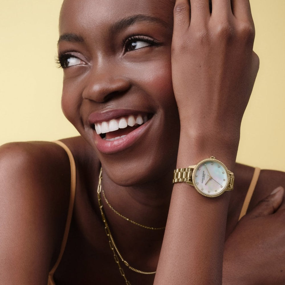 Olivia Burton Ladies Captivate Mother Of Pearl Gold Tone Watch