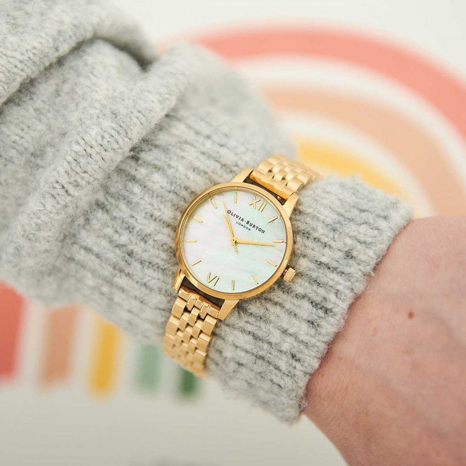 Olivia Burton Ladies Classic 30mm Mother Of Pearl Dial Gold Bracelet Watch