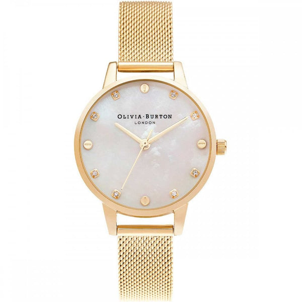 Olivia Burton Ladies Classic 30mm Mother Of Pearl Dial Gold Mesh Bracelet Watch