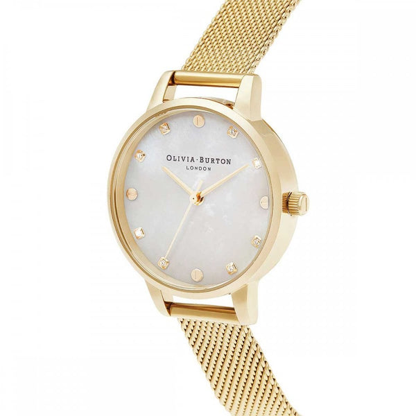 Olivia Burton Ladies Classic 30mm Mother Of Pearl Dial Gold Mesh Bracelet Watch