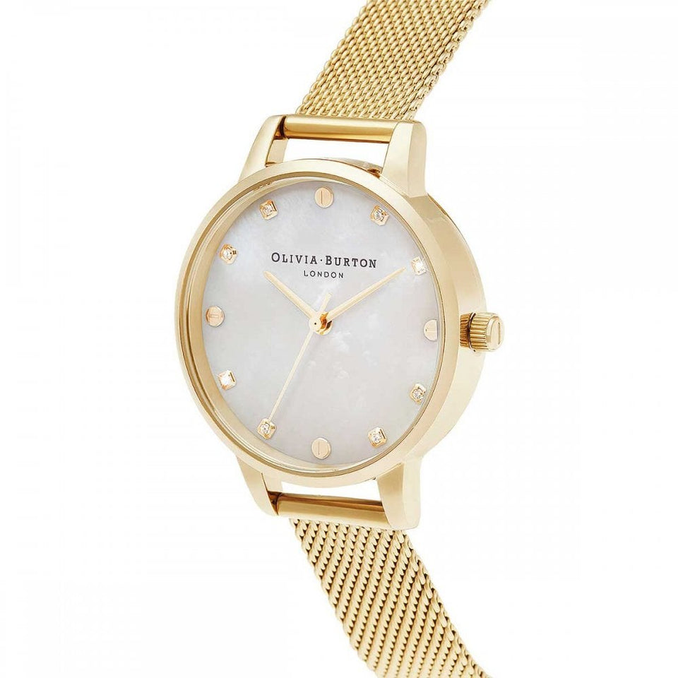 Olivia Burton Ladies Classic 30mm Mother Of Pearl Dial Gold Mesh Bracelet Watch