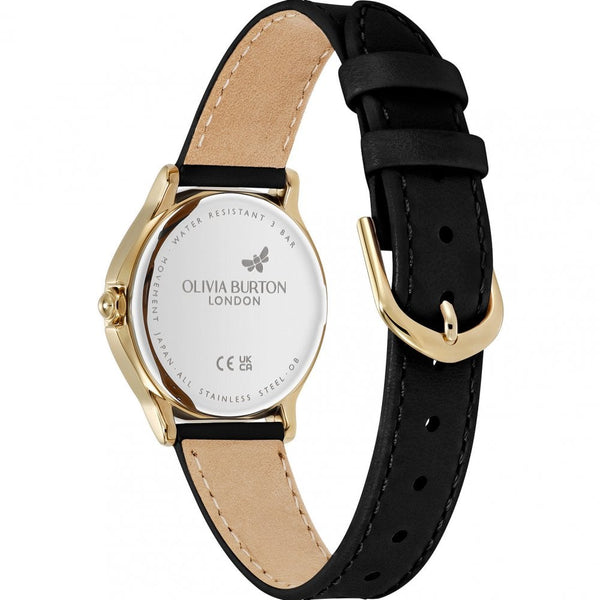 Olivia Burton Ladies Classic Bee Black Leather Strap Watch