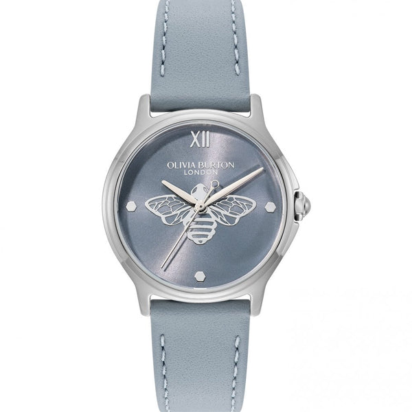 Olivia Burton Ladies Classic Bee Blue Leather Strap Watch