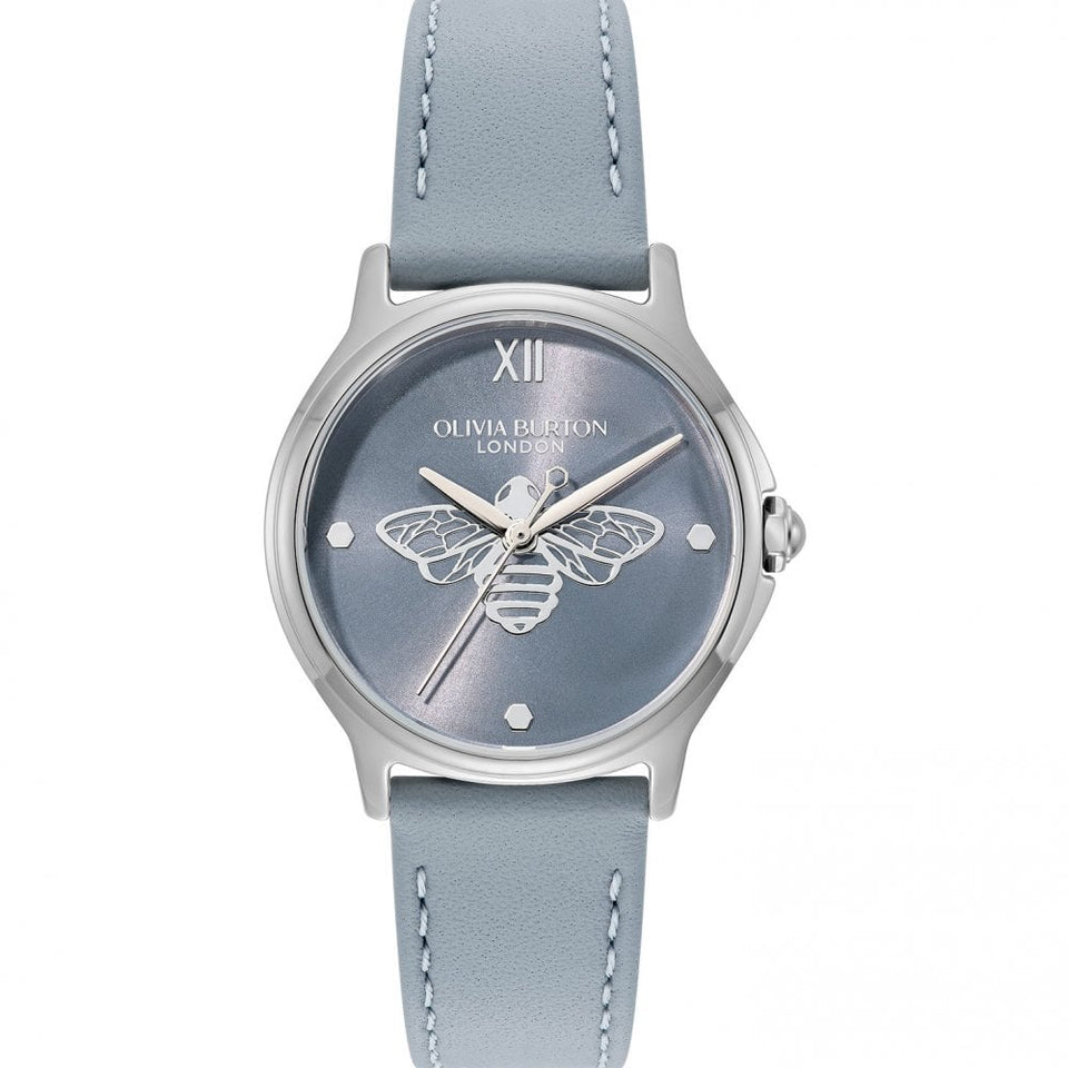 Olivia Burton Ladies Classic Bee Blue Leather Strap Watch