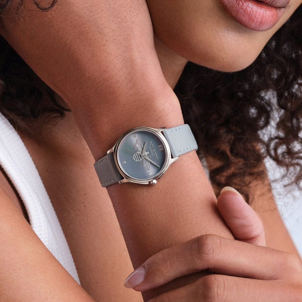 Olivia Burton Ladies Classic Bee Blue Leather Strap Watch