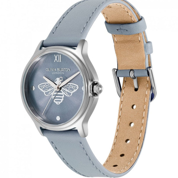 Olivia Burton Ladies Classic Bee Blue Leather Strap Watch
