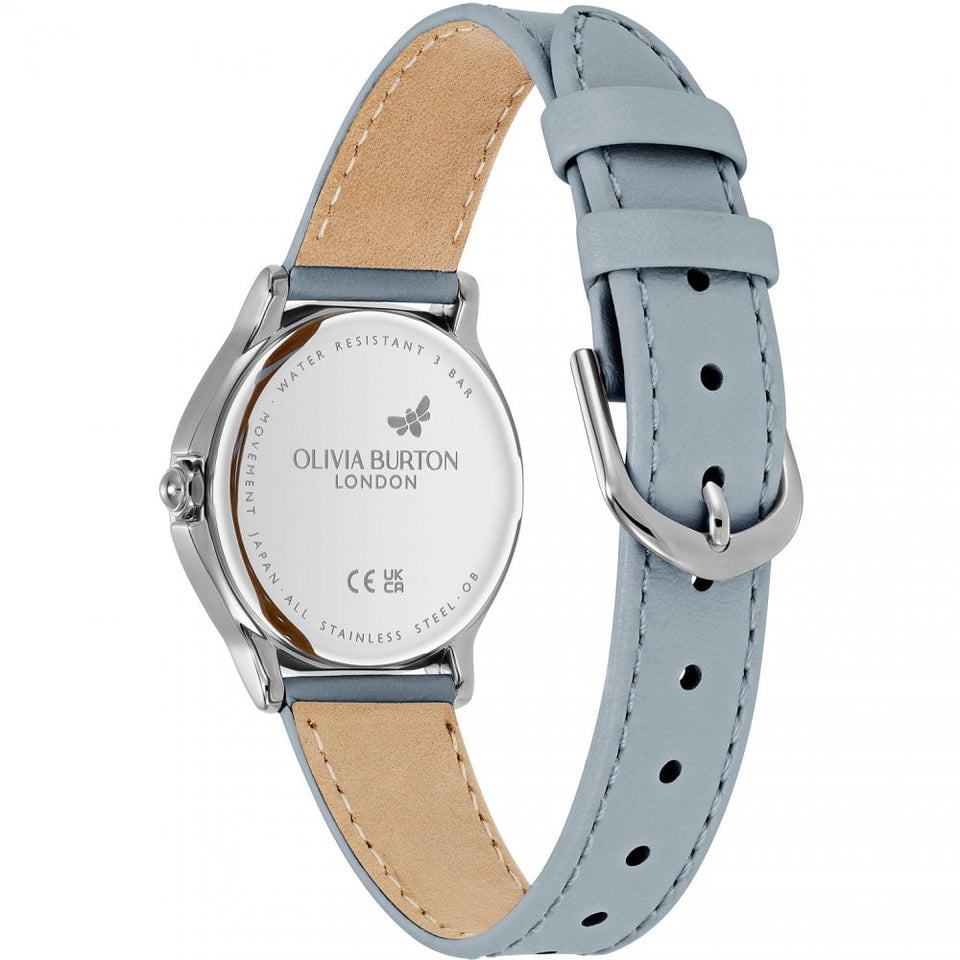 Olivia Burton Ladies Classic Bee Blue Leather Strap Watch