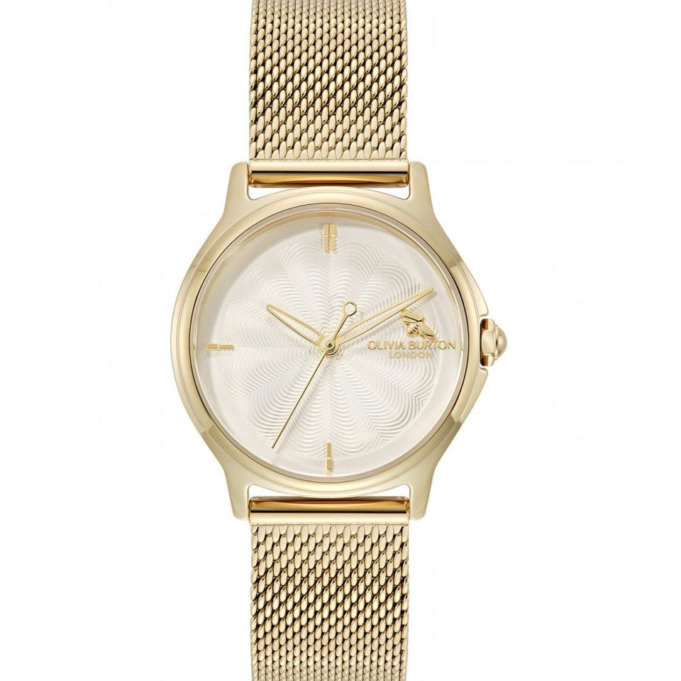 Olivia Burton Ladies Classic Bee Gold Toned 30mm Mesh Bracelet Watch