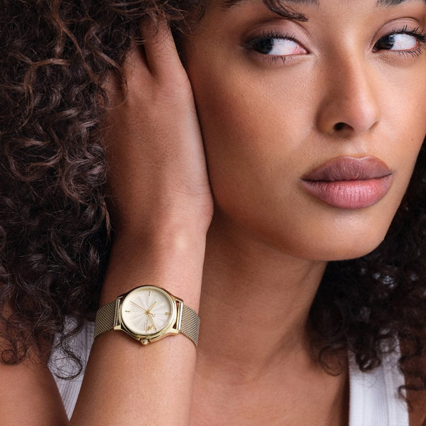 Olivia Burton Ladies Classic Bee Gold Toned 30mm Mesh Bracelet Watch