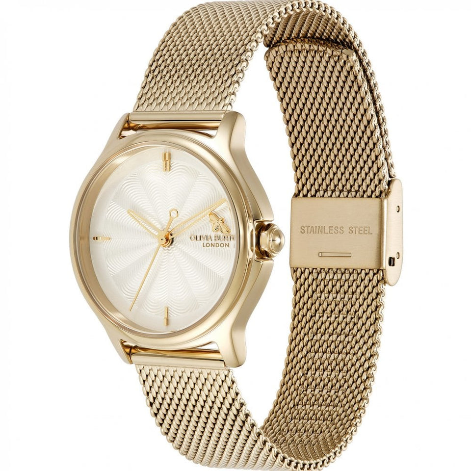 Olivia Burton Ladies Classic Bee Gold Toned 30mm Mesh Bracelet Watch