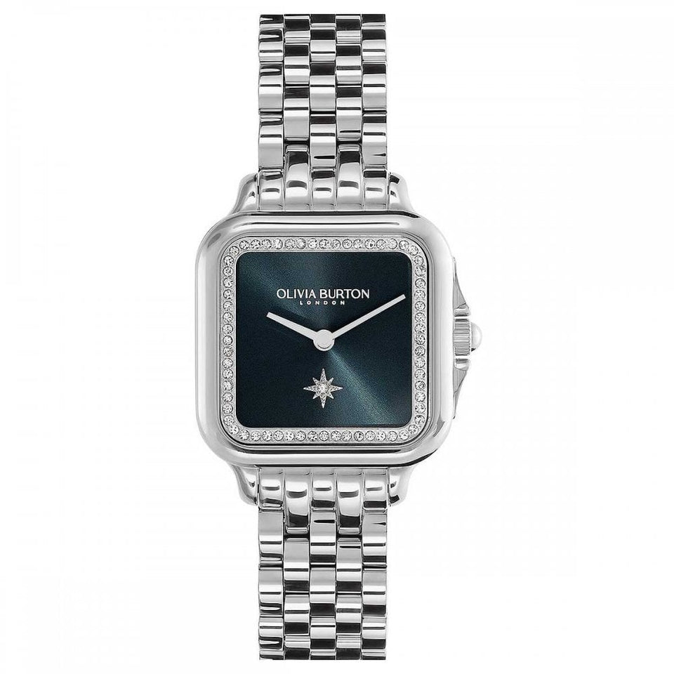 Olivia Burton Ladies Classic Grosvenor 28mm Blue Dial Bracelet Watch